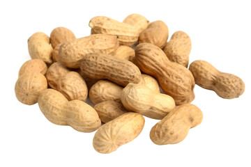 Raw peanuts pile isolated on a transparent background in shell natural