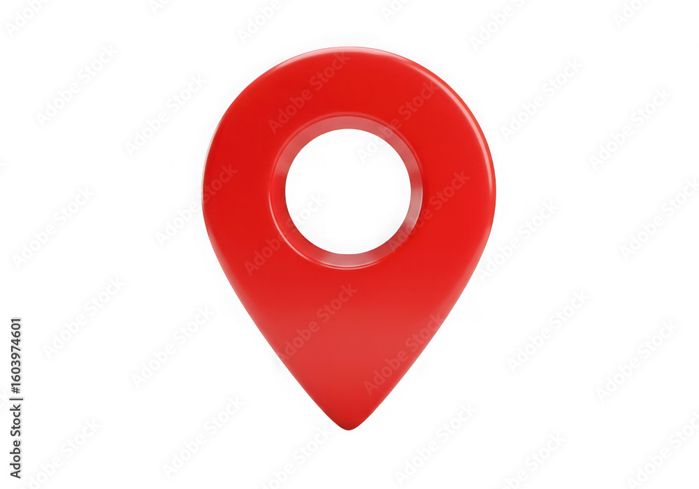 Poster a vibrant red location pin against a clean white backdrop symbolizing navigation direction and pinpo