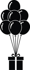 A delightful bunch of balloons tied to a gift box creates a festive and celebratory graphic, perfect for birthdays, parties, or any special occasion with a minimalist design.