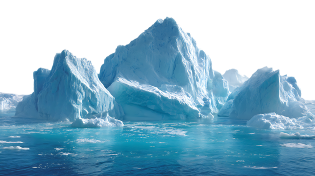 Majestic icebergs drift in the frigid arctic waters showcasing raw beauty isolated on transparent background