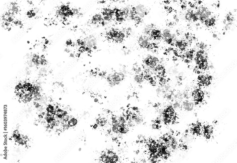 Poster artistic splatter pattern in shades of gray creating a dynamic, textured effect on transparent backg