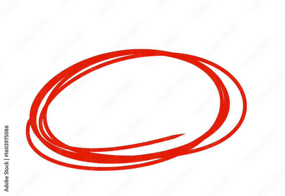 Poster dynamic hand drawn red oval shape with multiple strokes on transparent background