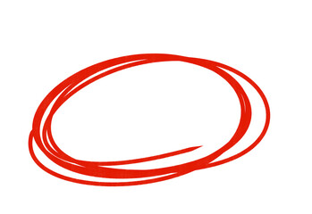 Dynamic hand drawn red oval shape with multiple strokes on transparent background