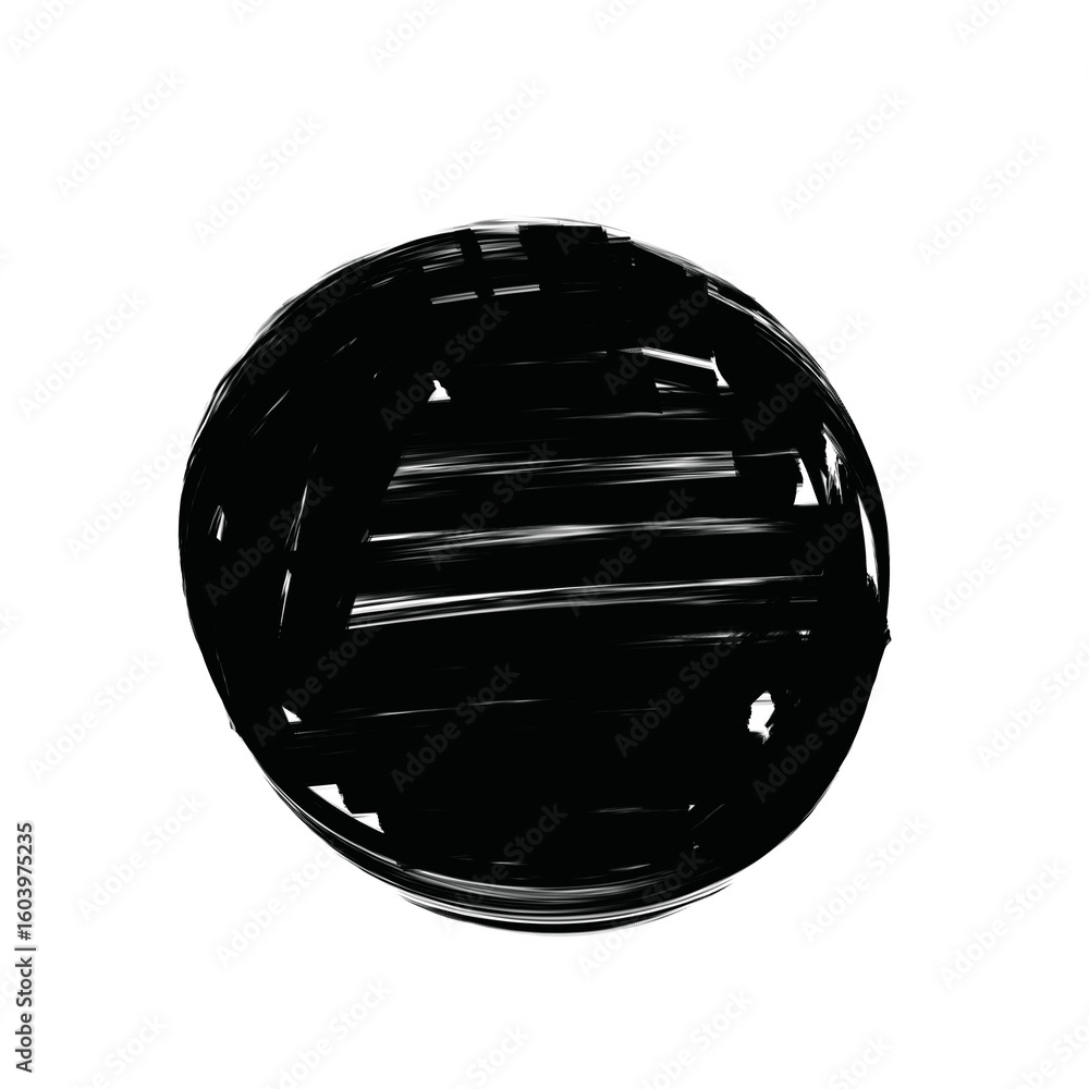Poster black abstract scribbled sphere with distressed texture and dynamic lines, perfect for artistic back