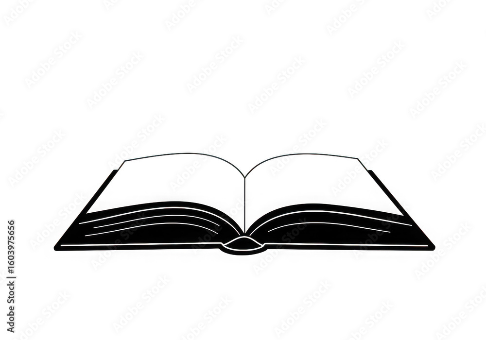 Poster an open book illustration in black and white symbolizing knowledge and the joy of reading inviting e
