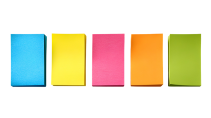 Five colorful sticky notes arranged in a row on black background