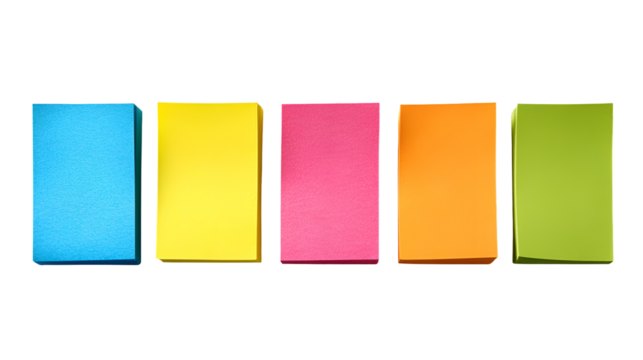 Five colorful sticky notes arranged in a row on black background