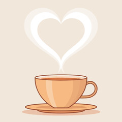 . Coffee Cup with Steam Heart.  Flat cup vector with heart-shaped steam trail – great for Valentine, café brand or T-shirts.