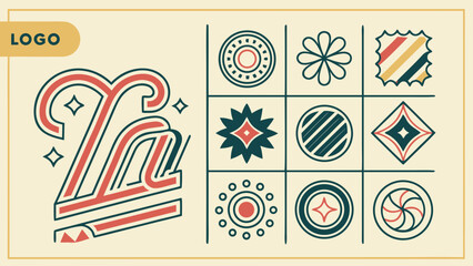 Obraz premium Retro logo design elements with modern geometric shapes offering a vintage feel for branding and creative projects, original vector graphics