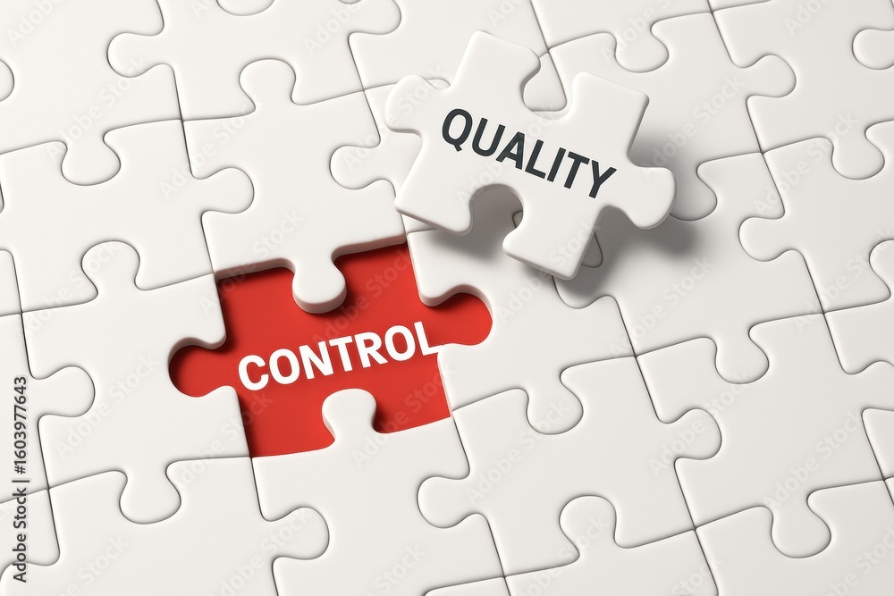 Poster quality control puzzle: a symbolic representation of quality control with the word quality and contr