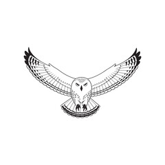 Powerful Snowy Owl in Flight, Vector Illustration