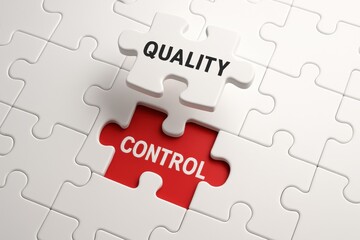 Quality Control Puzzle: High-angle view of a puzzle with the words Quality and Control, emphasizing the essential role of quality control in business and life.