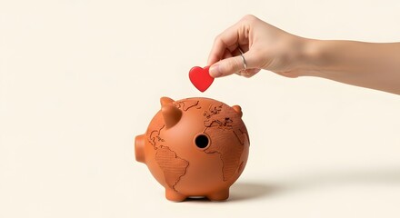 World Piggy Bank Receiving a Heart Coin