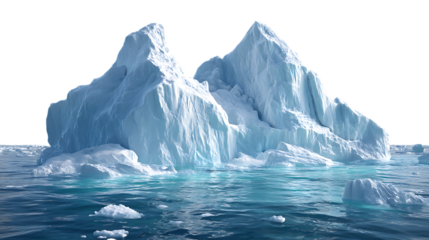 Massive iceberg floating in the ocean isolated on transparent background