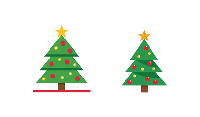 Obraz premium Two stylized christmas trees with ornaments and star toppers