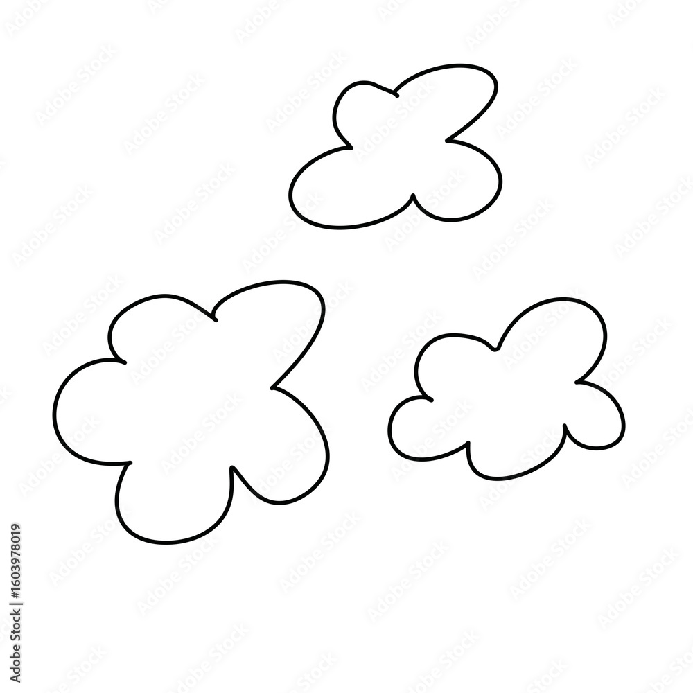 Poster simple minimalistic clouds shapes line art design element illustration on white background on transp