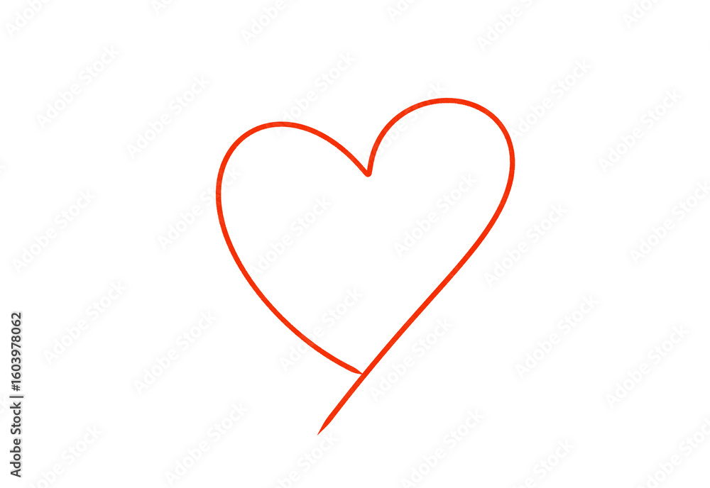 Poster simple red heart doodle with imperfect lines expressing creativity and love on transparent backgroun