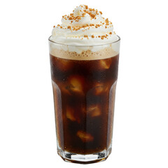 Iced coffee with whipped cream and sprinkles isolated on transparent background