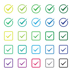 Versatile Checkmark Icon Set. Circular & Square Styles in Gradient and Solid Colors.
