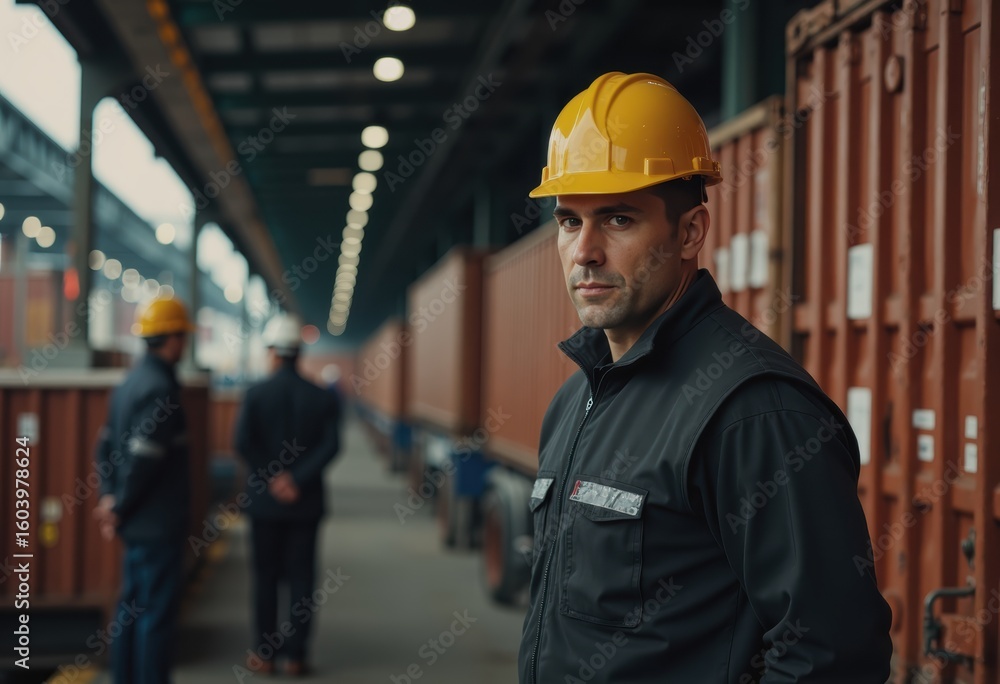 Poster port supervisor overseeing cargo loading operations at the dock