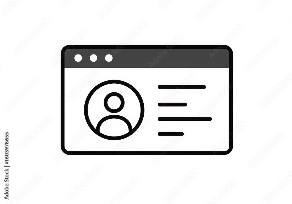 Poster illustration of a user profile page with an avatar and placeholder text on a website or application 