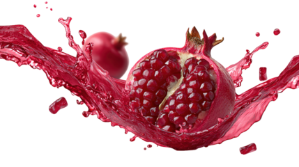 A whole pomegranate and a half on a light wooden surface. Top view.