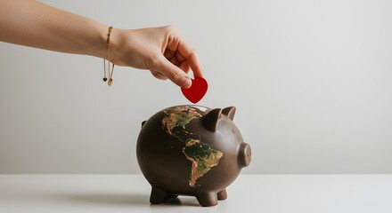 Hand Donating to Earth-Shaped Piggy Bank