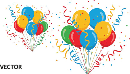 Colorful balloons and confetti create a festive atmosphere, perfect for celebrations, parties, and joyful occasions, adding a touch of fun and excitement to any event.