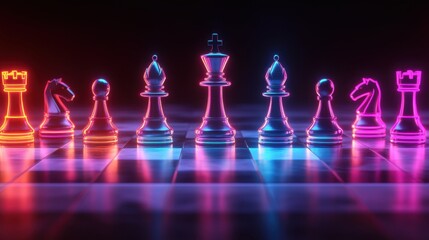Illuminate your strategy modern cyber-inspired chessboard digital arena 3d render neon environment futuristic concept
