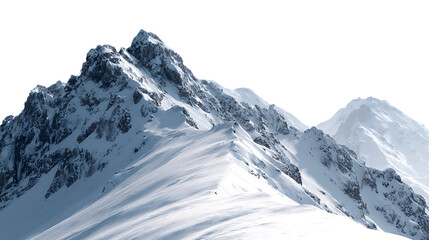 Snowcovered mountain ridge leading to distant peaks under soft sunlight isolated on transparent background