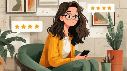 Client leaves five-star review using app, shares feedback for service quality, enhances customer satisfaction, and supports business reputation through digital interaction.
