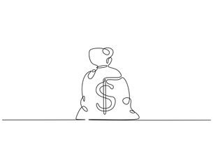 Continuous line drawing of money bag. Single line illustration of money bag. Business and finance concept. Editable outline