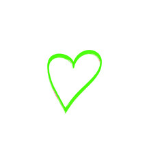 Sketchy vibrant green heart, representing love and affection with a unique artistic expression on transparent background