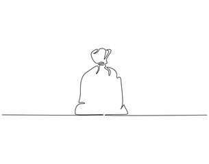 Continuous line drawing of money bag. Single line illustration of money bag. Business and finance concept. Editable outline