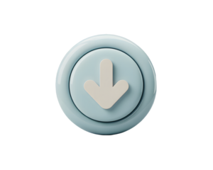 Stylized Blue Download Button with Arrow Symbol on Transparent Background Perfect for Web Design and User Interface Elements