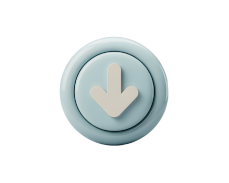 Stylized Blue Download Button with Arrow Symbol on Transparent Background Perfect for Web Design and User Interface Elements