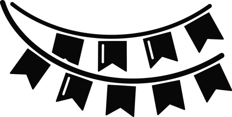 Festive black bunting banner, a simple graphic element, showcases party decorations with pennants strung together, perfect for celebrations and adding a touch of joy to any design.