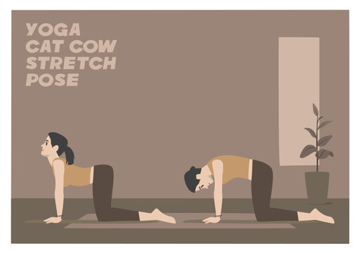 Woman Yoga Cat Cow Stretch Pose for Mindfulness and Balance. Doggy position