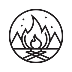 Campfire Mountain Circle Icon vector