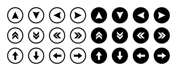 Swipe Gesture Icon Collection. Black and White Directional Circular and Chevron Symbols for Mobile UI, Touch Interfaces and Navigation