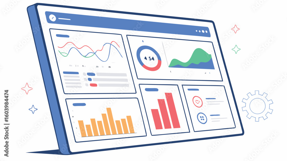 Poster digital dashboard displays various data metrics and analytics for business insights
