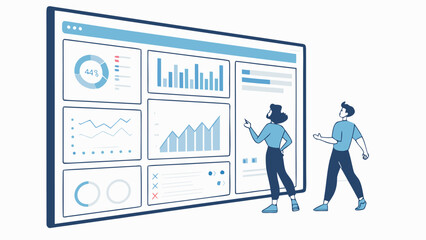 Obraz premium Data analysis session in modern office with professionals reviewing performance metrics and charts