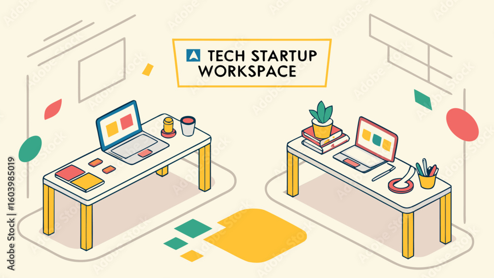 Aufkleber modern tech startup workspace featuring creative design elements and collaborative atmosphere