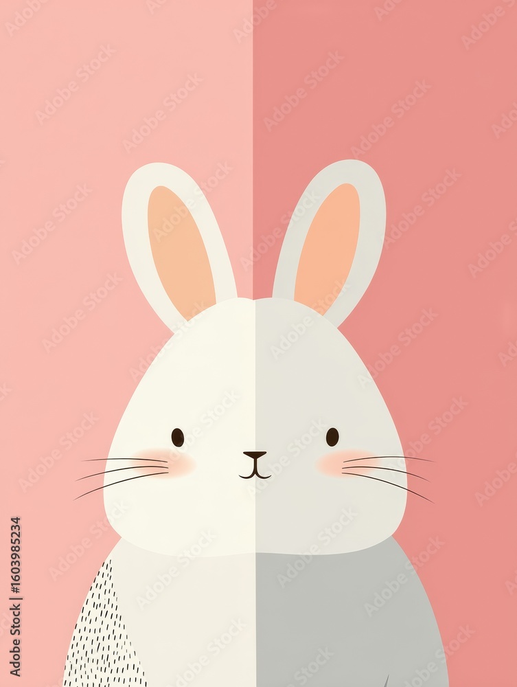 Aufkleber ultrasimplified pastel color scandinavian rabbit closeup with minimalist smiling face and soft conto