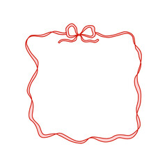 Whimsical red ribbon frame with coquette bow. Hand-drawn decorative border in romantic feminine style. Perfect for girly notes, digital scrapbooking, greeting cards, and packaging design.