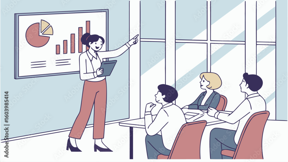 Aufkleber engaging team presentation highlighting data trends and analysis in a modern office setting