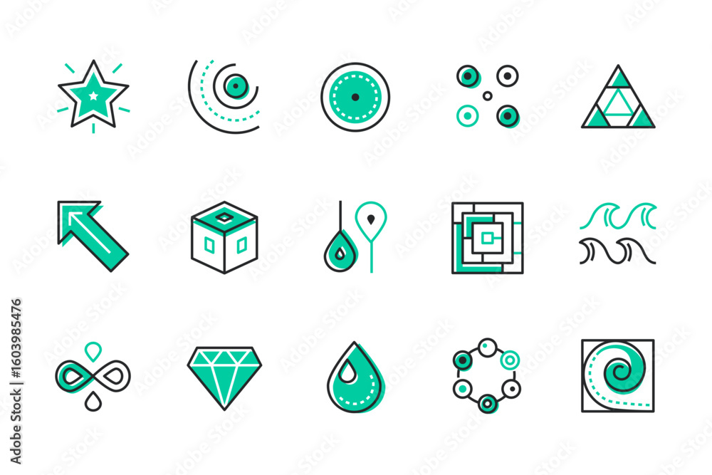 Poster abstract symbols - set of line design style icons
