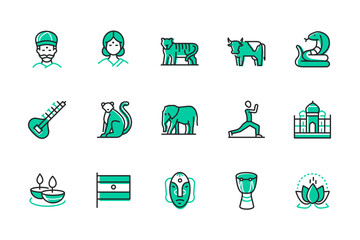 Travel to India - set of line design style icons