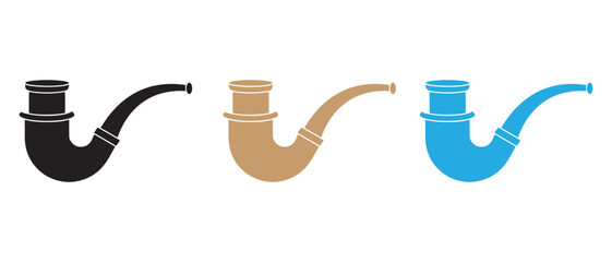 Stylized Smoking Pipe Icons. Black, Brown, and Blue Silhouettes for Vintage, Tobacco, and Lifestyle Design Themes.