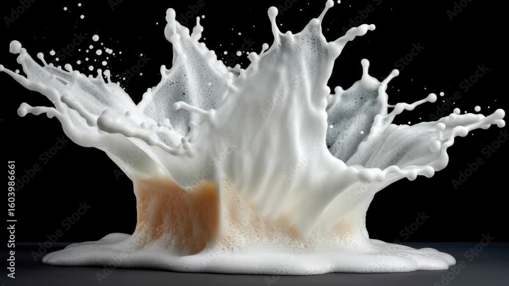 Aufkleber splash of milk creating dynamic waves and droplets against a dark background, showcasing the fluid m